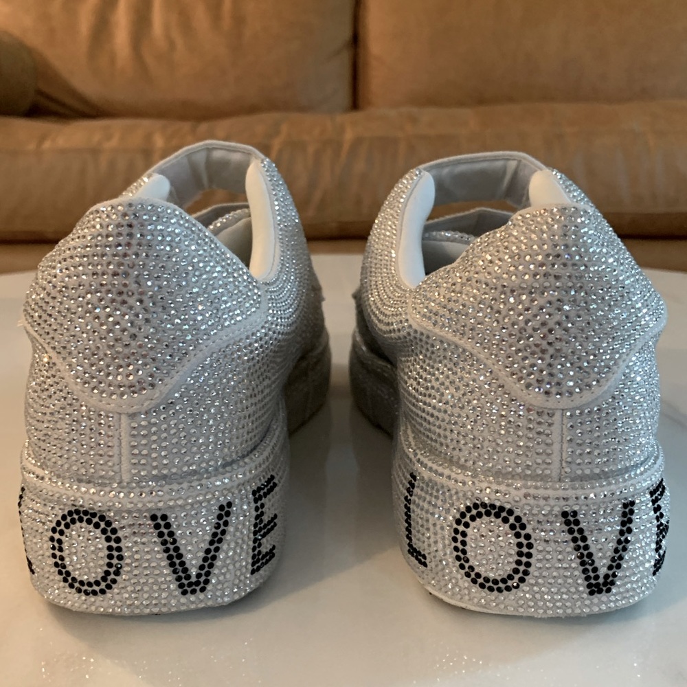 Hayley Paige Occasions Silver Crystal-Embellished Sneakers with LOVE Heel Detail